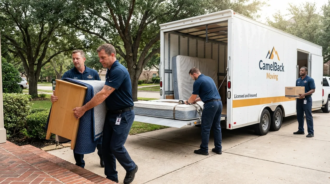 Crew loading residential truck for cross-state move from Fonda, NY